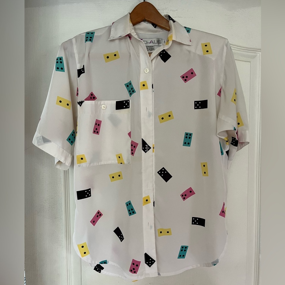 Vintage Chaus Domino-Print Casual Button-Down Shirt - Size 6
